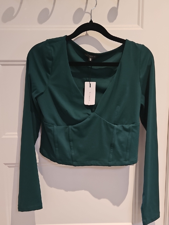 Dynamite Tops - Dynamite Teal Green Long-Sleeve Wrap Crop Top